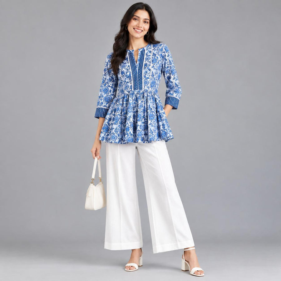 Blue Print Tunic Pant Set - Grua women's ethnic wear