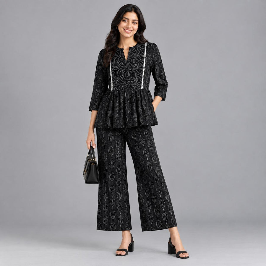 Black Textured Peplum Pant Set - Grua women's ethnic wear
