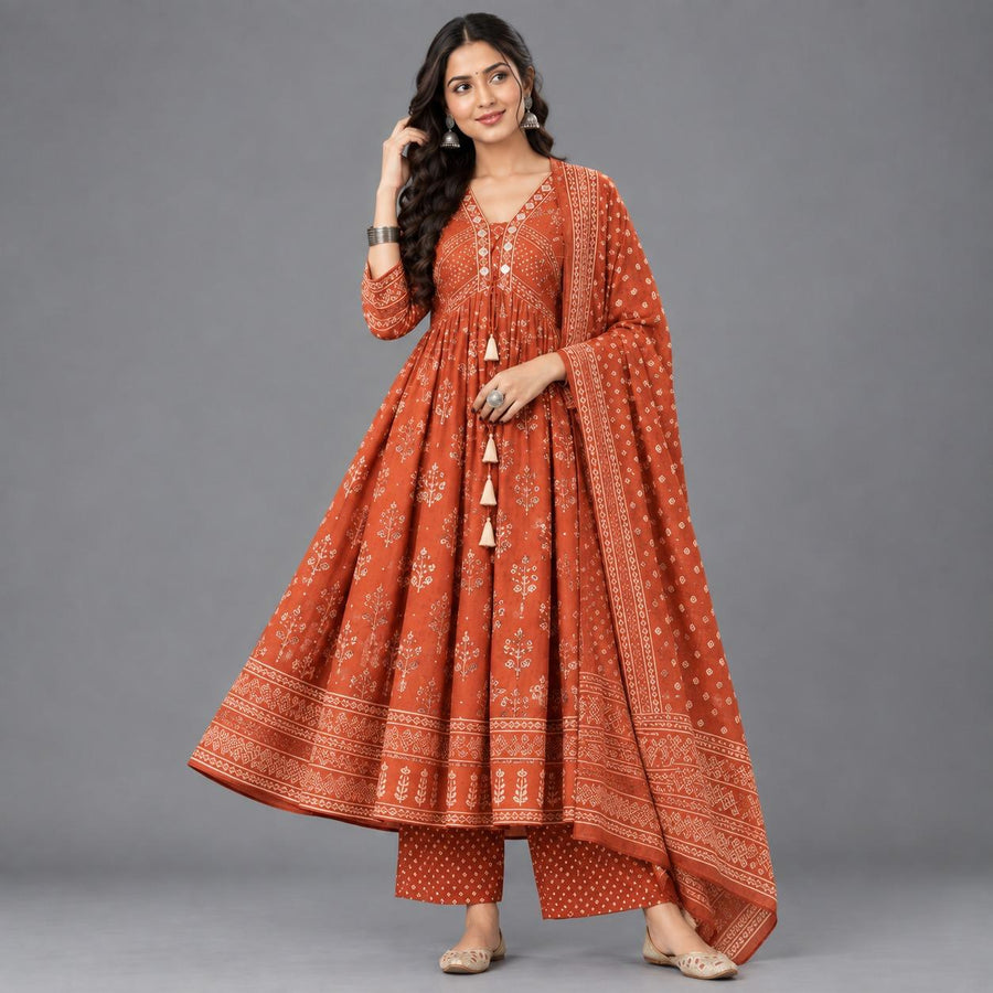Coral Heritage Anarkali Set - Grua women's ethnic wear