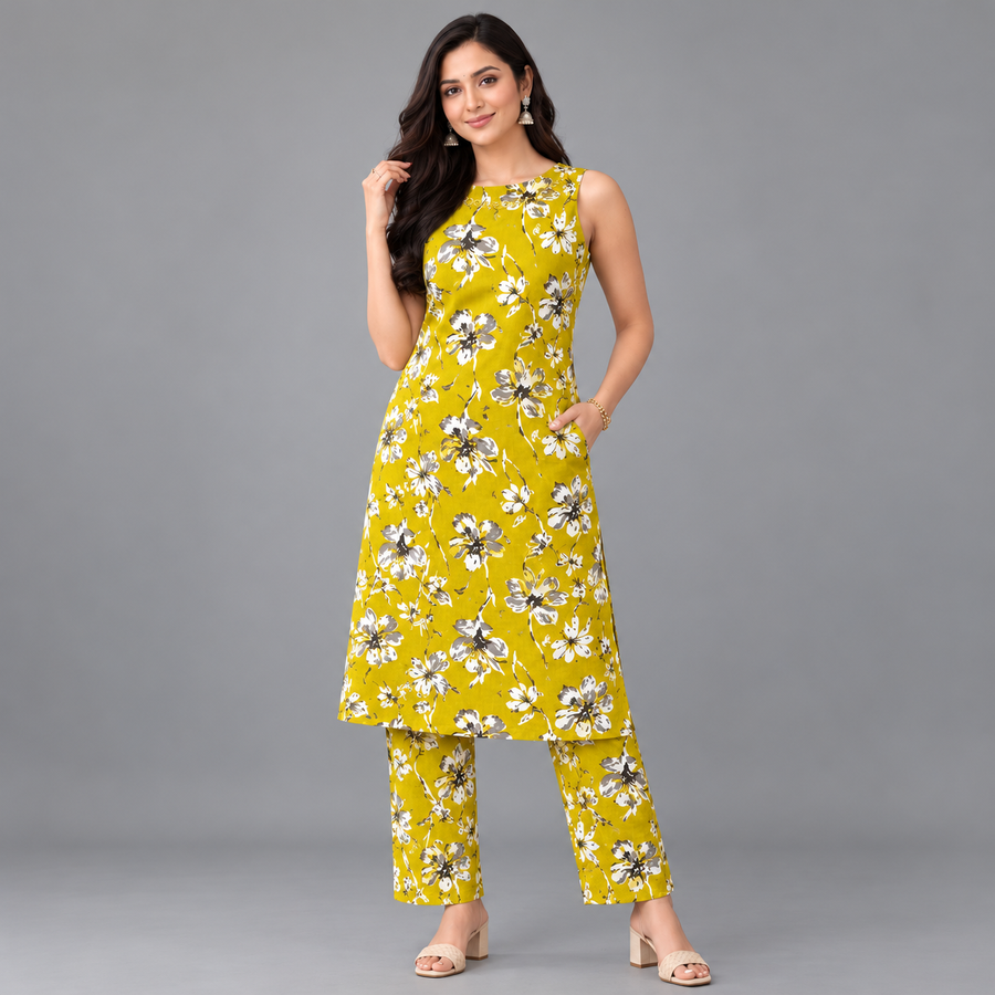 Mustard Yellow Floral Coord Set