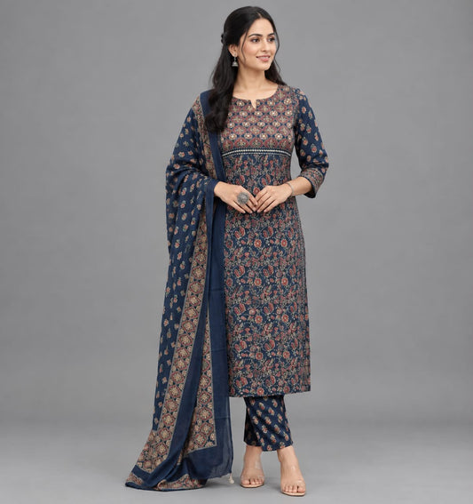 Midnight Indigo Printed Suit Set - Grua women's ethnic wear