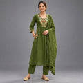 Olive Embroidered Straight Kurta Set - Grua women's ethnic wear