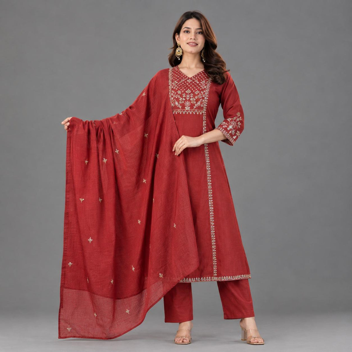 Crimson Printed Anarkali Suit Set - Grua women's ethnic wear