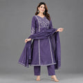 Royal Purple Printed Kurta Pant Dupatta Set - Grua women's ethnic wear