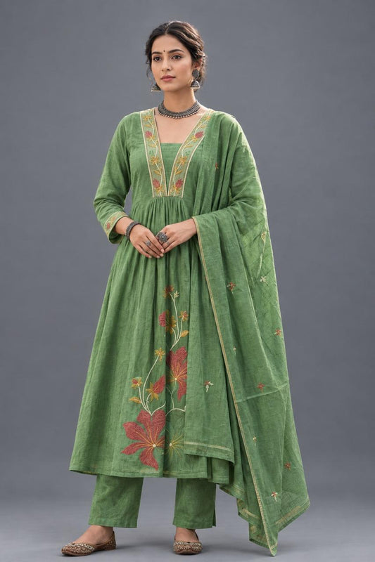 Sage Green Embroidered Anarkali Set - Grua women's ethnic wear