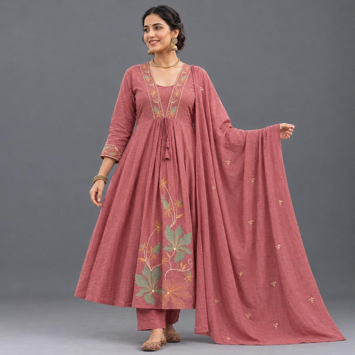 Dusty Rose Embroidered Anarkali Set - Grua women's ethnic wear