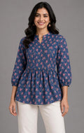 Indigo Floral Relaxed Kurti - Grua women's ethnic wear