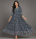 Charcoal Printed Flare Dress - Grua women's ethnic wear