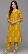 Ochre Floral Kurta Pant Set - Grua women's ethnic wear