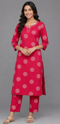 Fuchsia Floral Kurta Pant Set - Grua women's ethnic wear