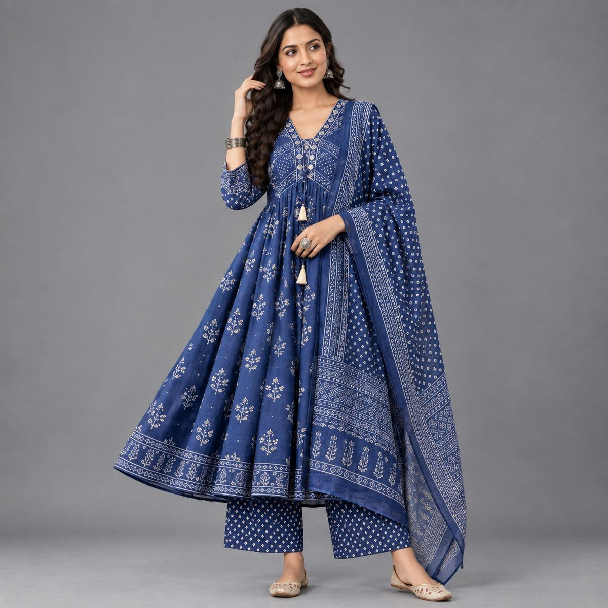 Sapphire Bloom Anarkali Set - Grua women's ethnic wear