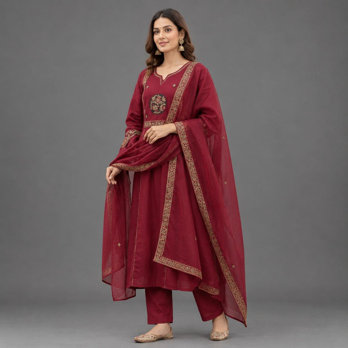 Wine Statement Kurta Dupatta Set - Grua women's ethnic wear
