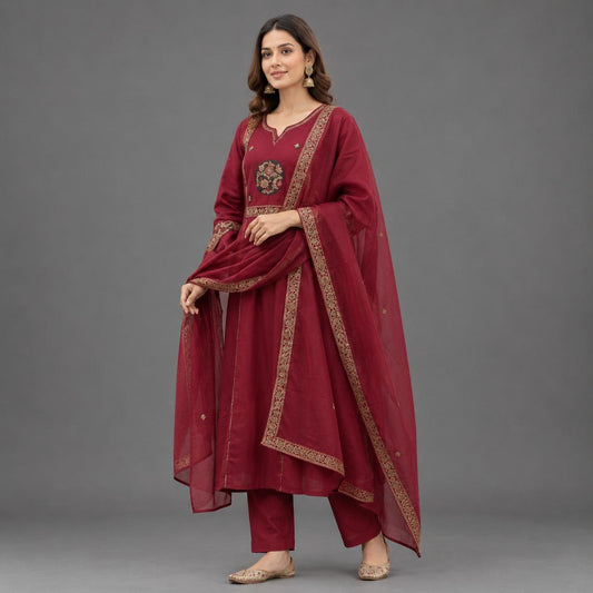 Wine Statement Kurta Dupatta Set - Grua women's ethnic wear