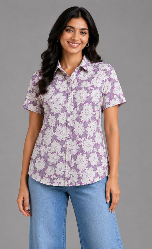 Lavender Floral Printed Short Kurti