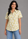 Mustard Yellow Floral Printed Shirt Style Kurti