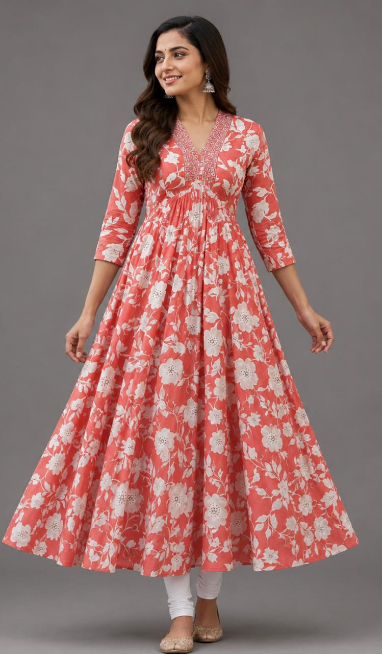 Dusty Pink Floral Printed Kurti Pant Set